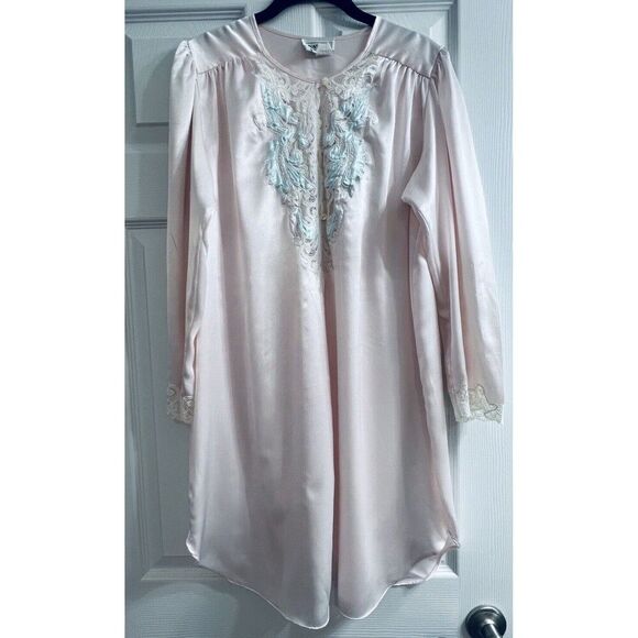 Natori Other - Natori Saks Fifth Ave Lt Pink Satin Lace Embroidered Nightgown Sz Small